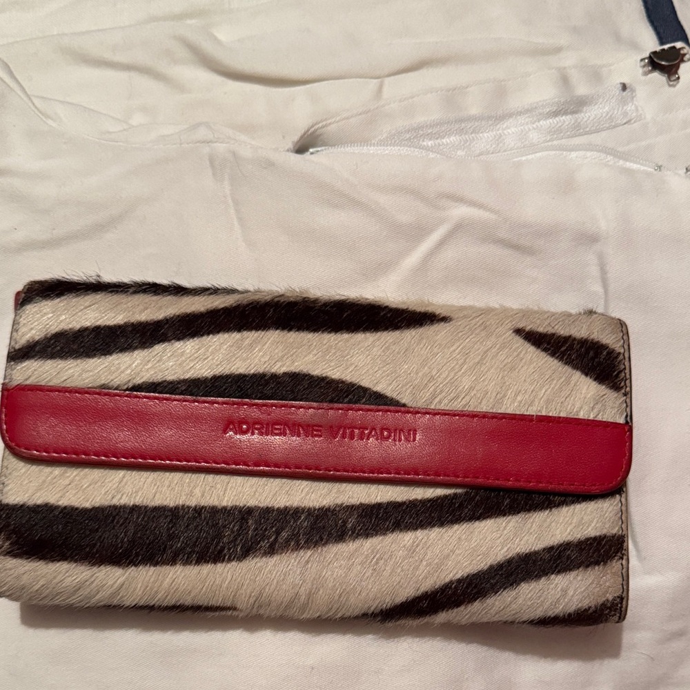 Adrienne Vittadini Zebra Pattern Wallet with Red Trim